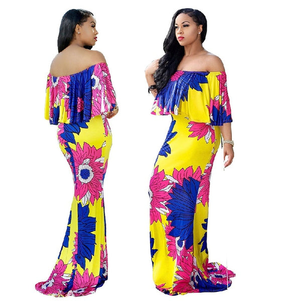 Women's  Flower Print  Floor Long Dress