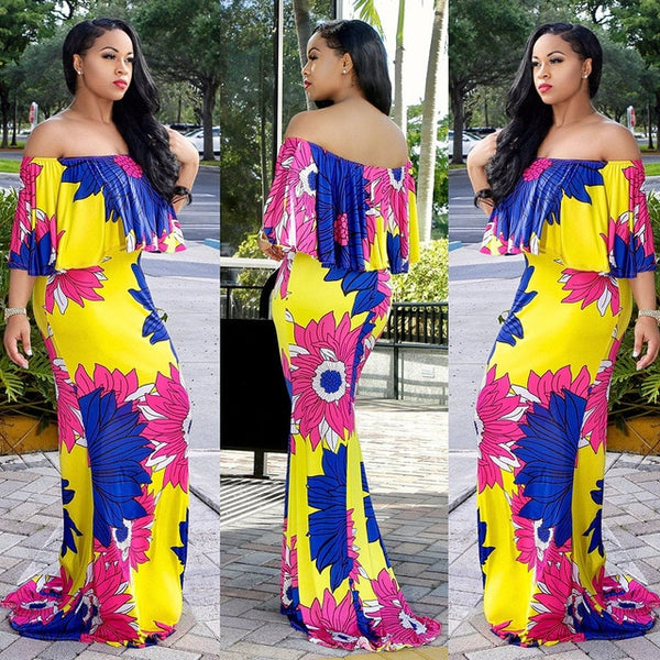 Women's  Flower Print  Floor Long Dress