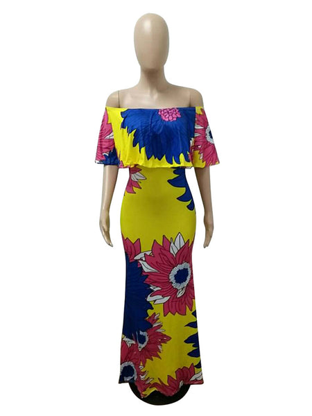 Women's  Flower Print  Floor Long Dress
