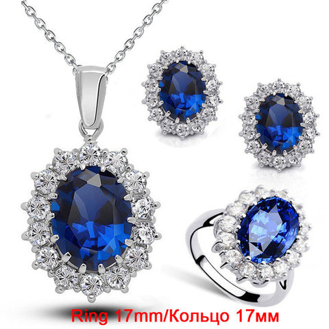 Fashion  Blue  Crystal  Stone  Silver  Color  Necklace  Set