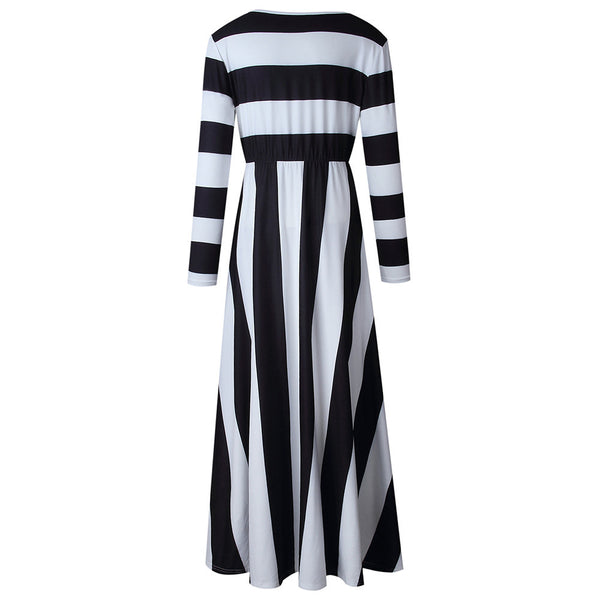 Women Long Sleeve Striped Maxi Dress