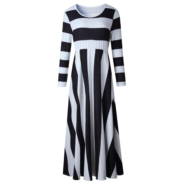 Women Long Sleeve Striped Maxi Dress