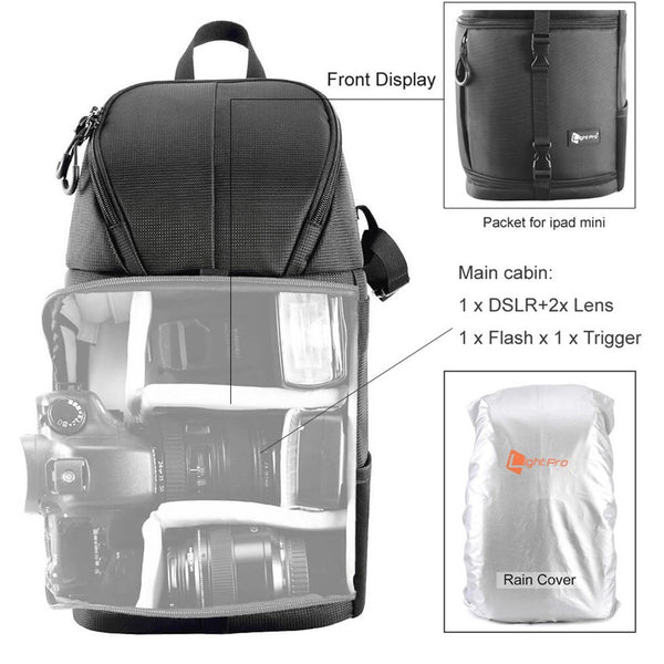 Photo Camera Bag     Waterproof w/ Rain Cover